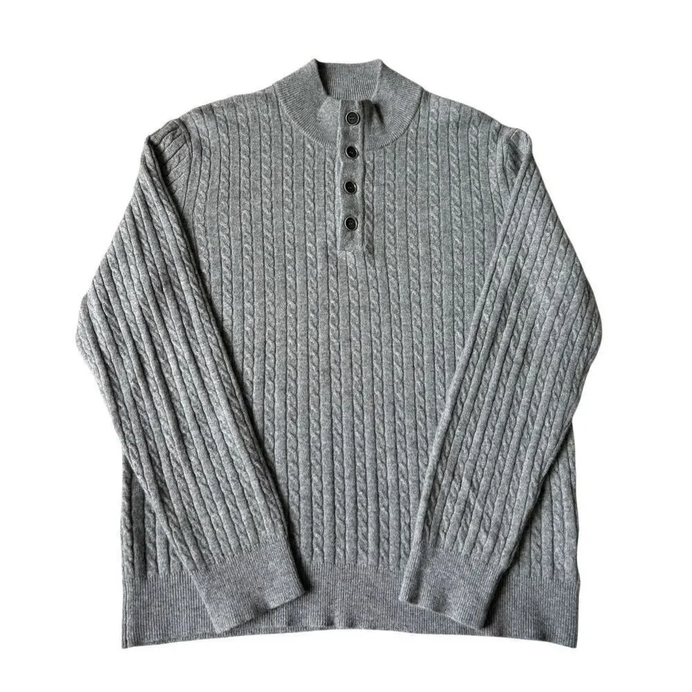 UNTUCKit Cashmere Cable Knit 1/4 Button‎ Pullover Sweater La Frenz medium M Gray